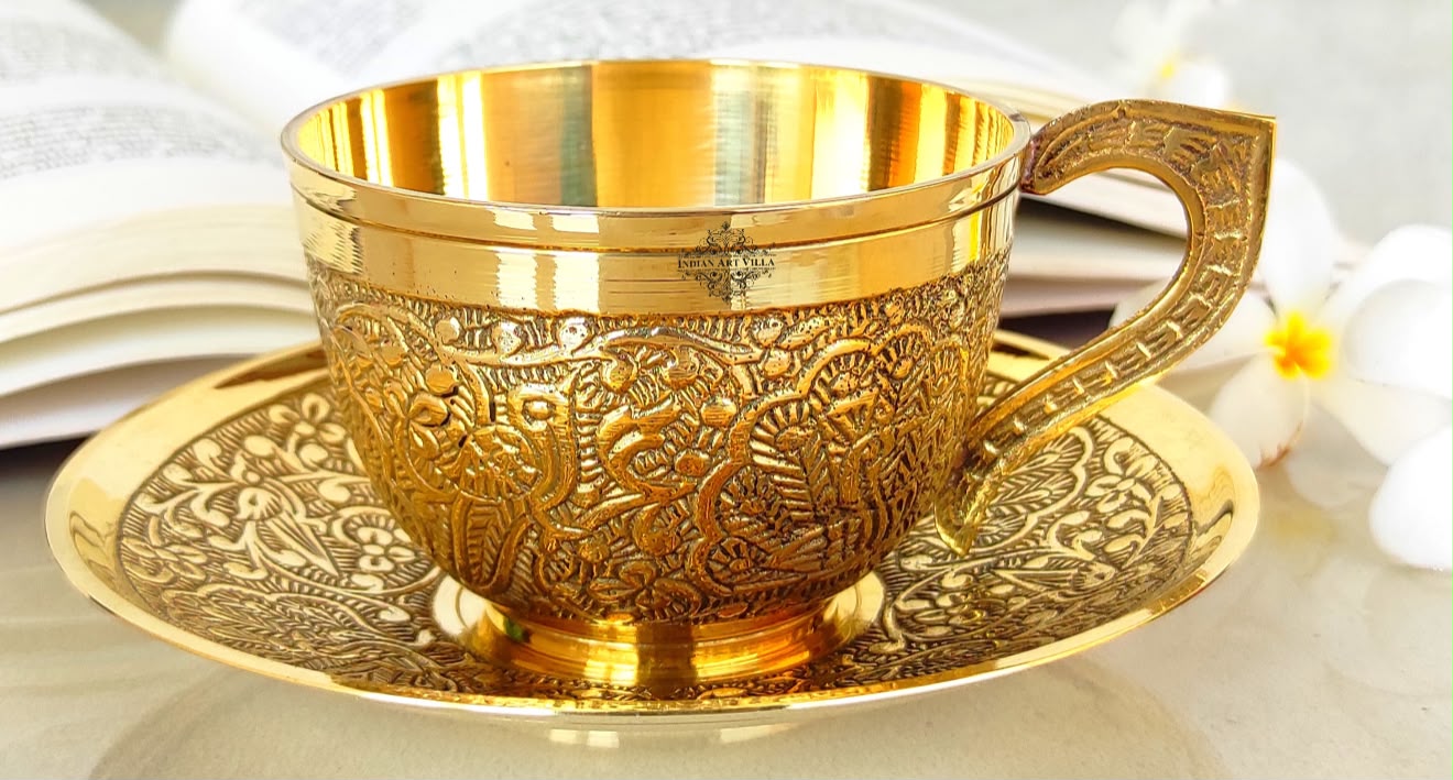 Brass Embossed Tea Cup & Saucer