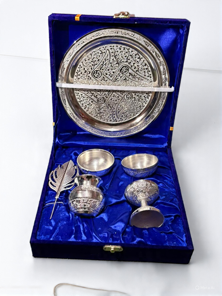 Silver Finish Pooja Thali Gift Set