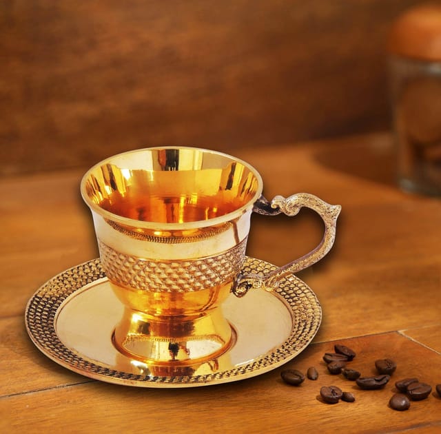 Brass Designer Coffee Cup & Saucer