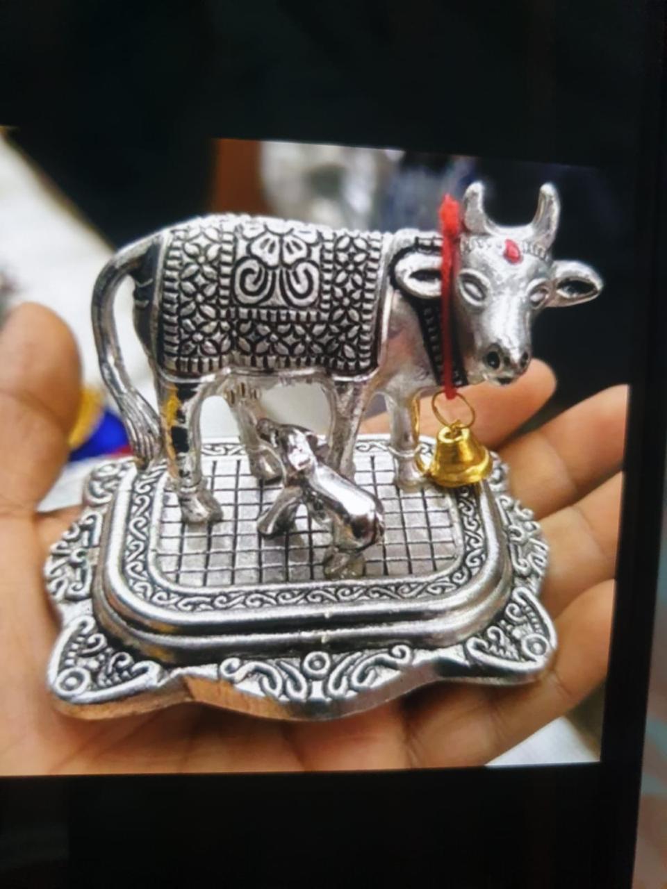 Silver Finish Kamdhenu Cow Idol